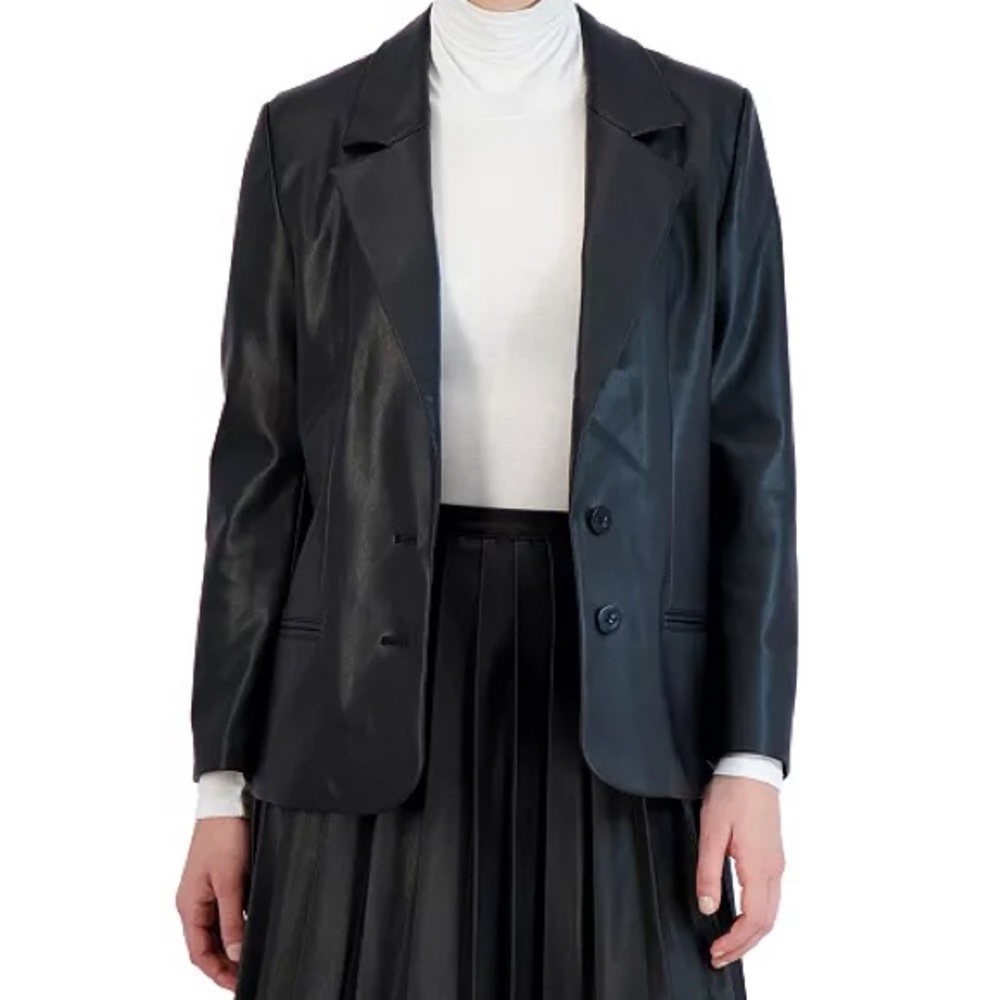 BCBG faux-leather boyfriend blazer